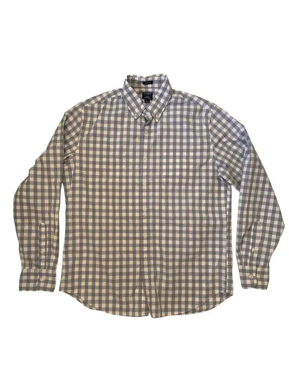 J.CREW Flex Washed Gray White Gingham Plaid Classic Shirt Size Large Mens #J5308
